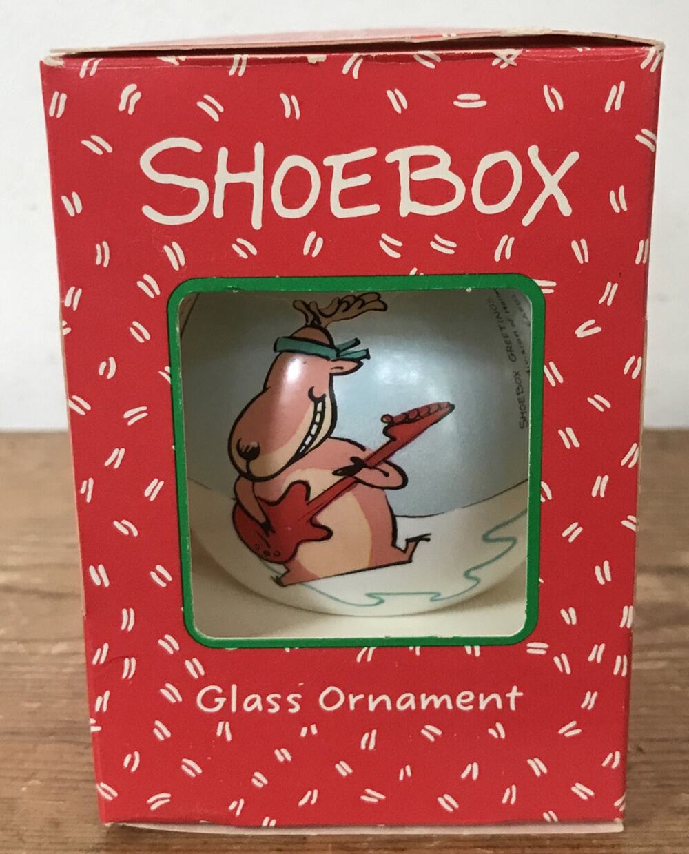 Vintage 1992 Hallmark Shoebox Glass Hippy Santa Reindeer Christmas Ornament